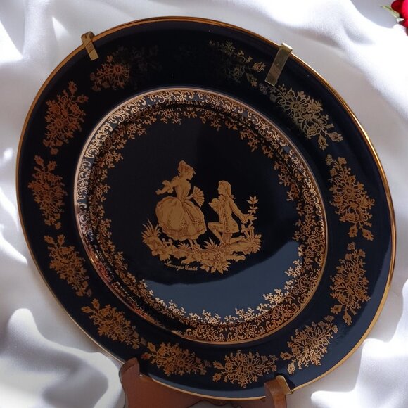 Vintage Limoges Castel France Porcelain Plate - 22K Gold Trim, Cobalt Blue, 8.5" - Picture 3 of 9